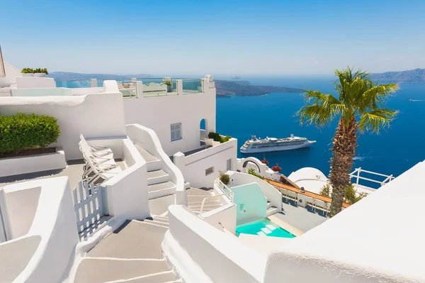 Architettura Bianca Sull Isola Santorini Grecia Panorama Estivo Vista Mare — Foto Stock