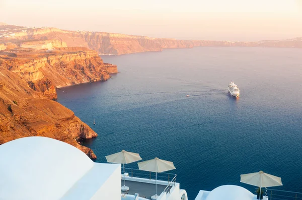 Beautiful Sunset Santorini Island Greece Panoramic View Island Beautiful Summer — Stock Photo, Image