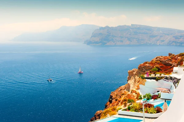 Santoriniho Ostrov Řecko Letní Krajina Výhled Moře Slavný Cíl Cesty — Stock fotografie