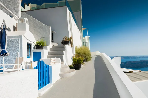 Santorini Adası Yunanistan Beyaz Mimari Yaz Manzarası Deniz Manzarası Meşhur — Stok fotoğraf