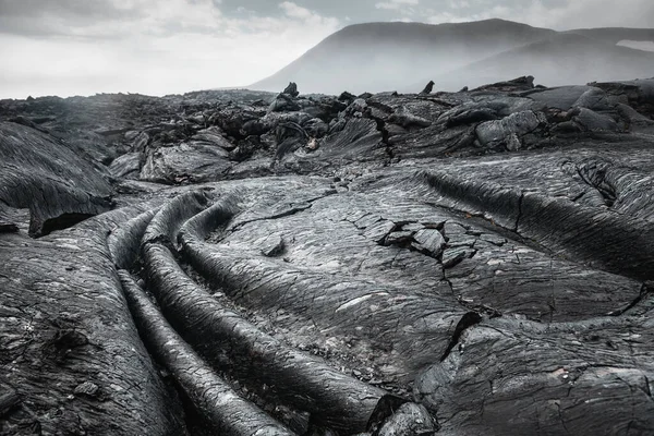 Campi Lava Nera Vicino Vulcano Tolbachik Nella Penisola Kamchatka Russia — Foto Stock