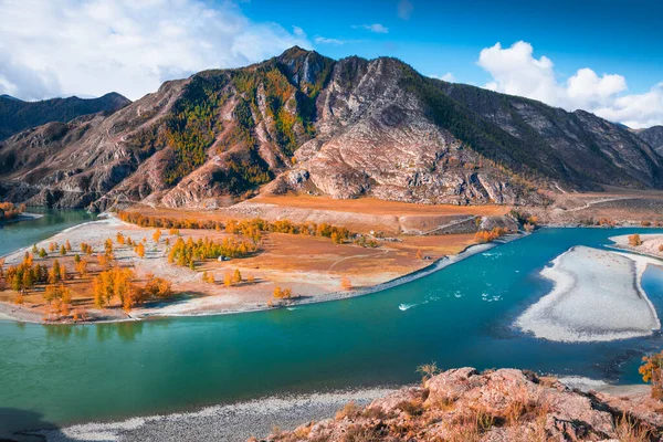 Συμβολή Των Ποταμών Chuya Και Katun Στα Βουνά Altai Σιβηρία — Φωτογραφία Αρχείου