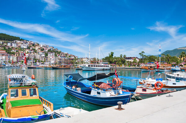 Tourist boats in the port of Alanya, Turkey.