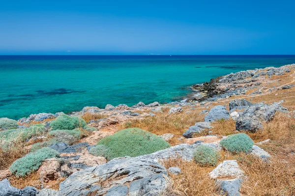 Beautiful beach with clear turquoise water and rocks — Stock Photo, Image