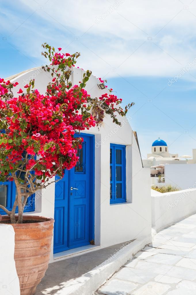 White-blue architecture on Santorini island, Greece