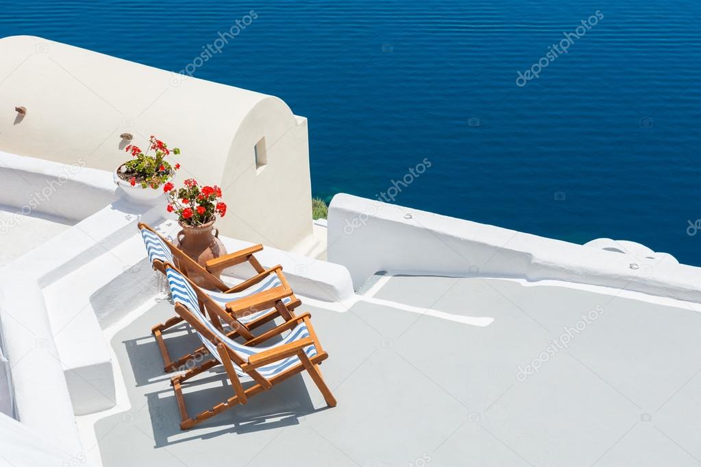 Sunbeds on the terrace of a hotel