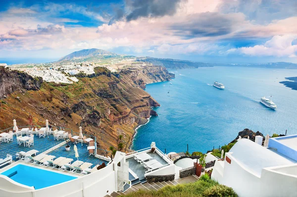Santorini Island, Yunanistan panoramik manzaralı