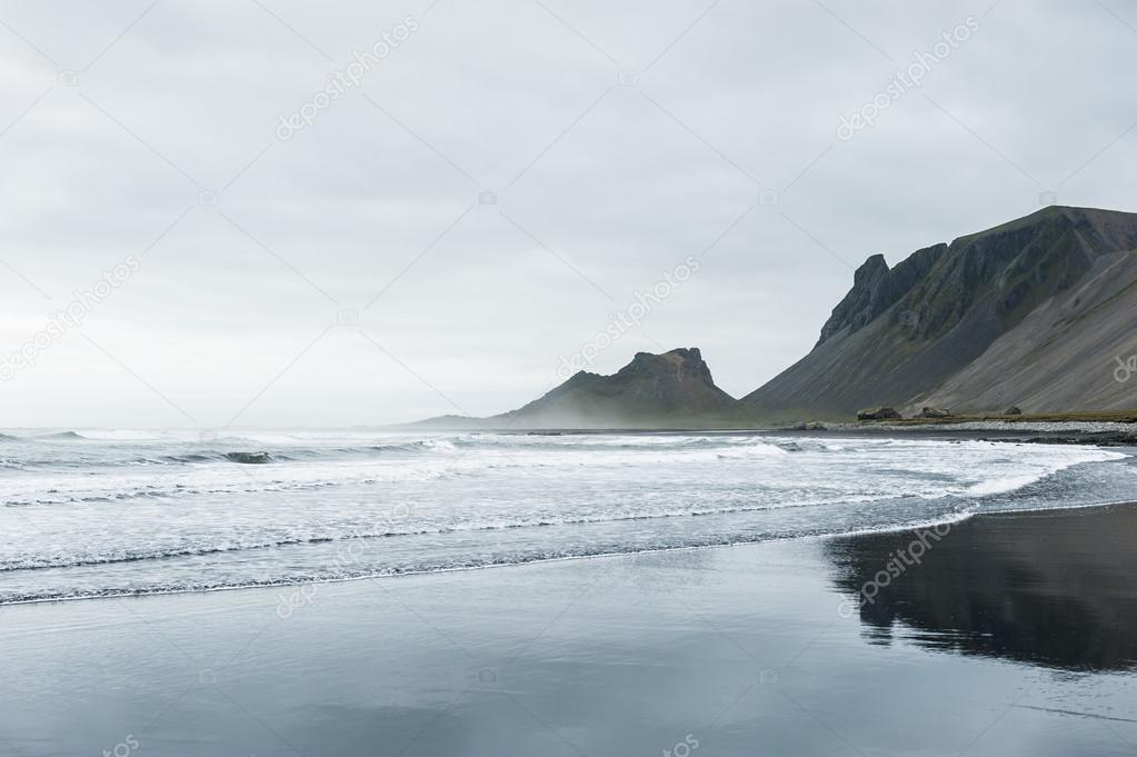 Beautiful coast of the Atlantic ocean with views of the mountain