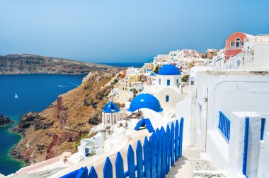 Panoramik Oia Town, Santorini Island, Yunanistan