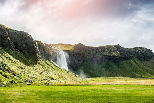 Gyönyörű vízesés, Seljalandsfoss, Izland — Stock Fotó