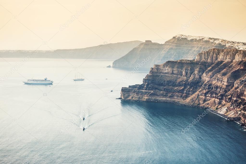 Panoramic view of Santorini island, Greece.