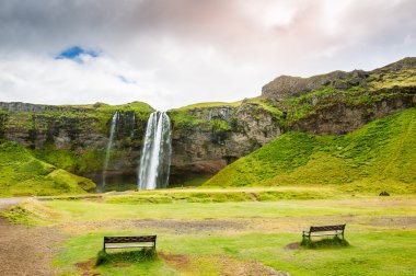 İzlanda 'da Seljalandsfoss şelalesi.