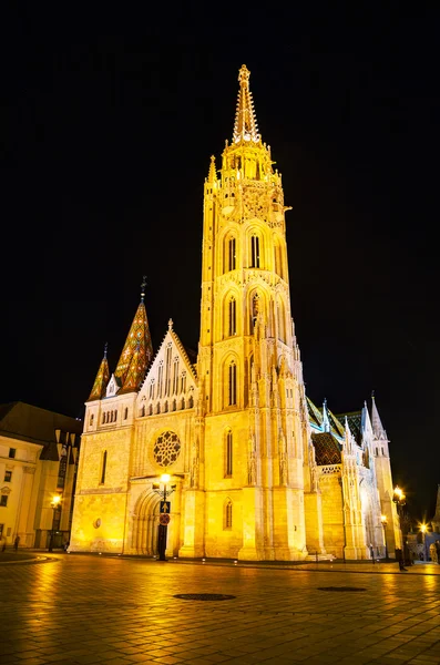 Церква Святого Matthias вночі — стокове фото