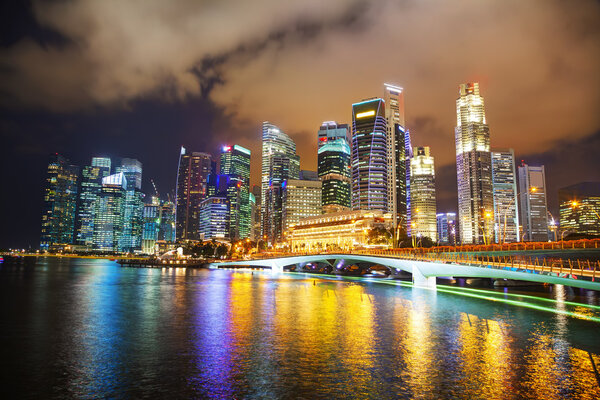Singapore financial district at the night time