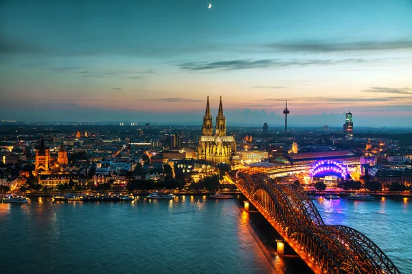 Cologne aerial overview after sunset — Stock Photo, Image