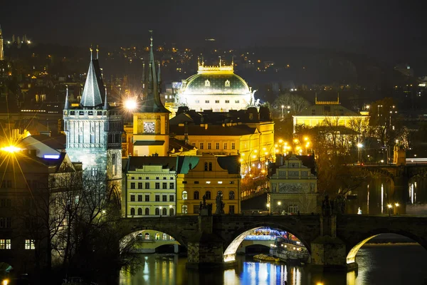 Overview of Prague in night — Stock Photo, Image