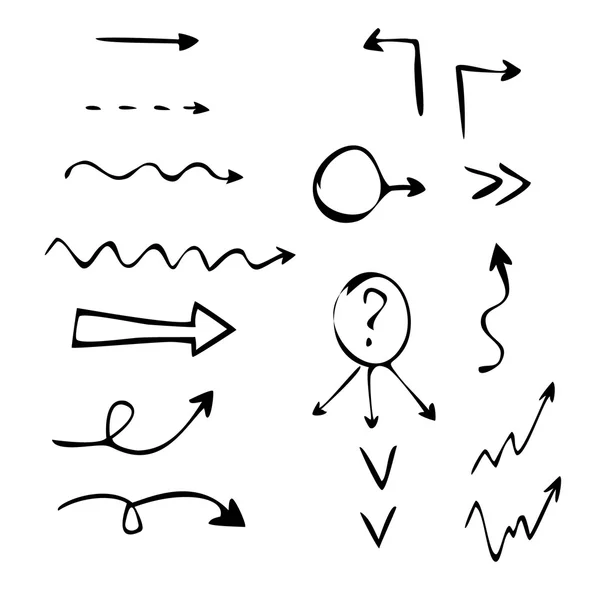 Setas Desenhadas Mão Definidas Sobre Fundo Branco Ilustração Vetorial —  Vetores de Stock