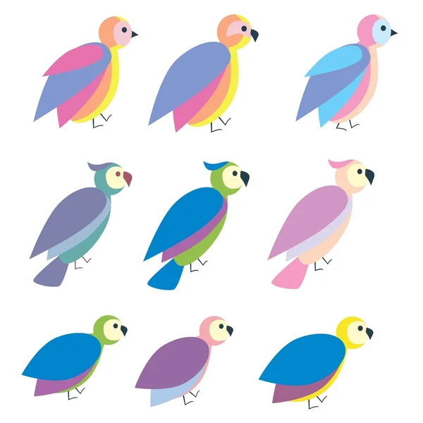 Набор Милых Красочных Икон Птиц Плоский Вектор Иллюстрации — стоковый вектор