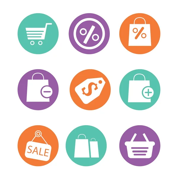 Set Shopping Flat Icons Vector Illustration Shopping Sale Concept — Stock Vector
