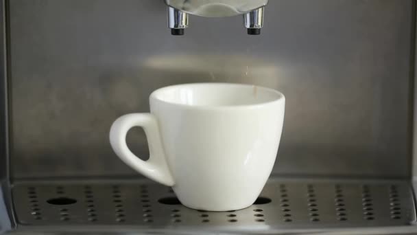 Häll Kaffe Ström Från Maskin Till Kopp Hemlagad Het Espresso — Stockvideo