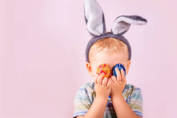 Cute Baby Boy Rabbit Bunny Ears Head Closing His Eyes — Stock Photo, Image