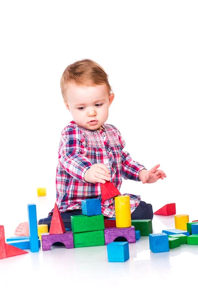 Beautiful baby building with cubes — Stock Photo, Image