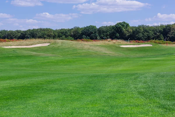 Parfait terrain vert ondulé sur un terrain de golf — Photo