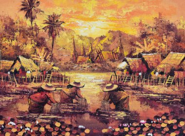 orijinal yağlı boya üzerine yağlıboya - Yalı hayat 