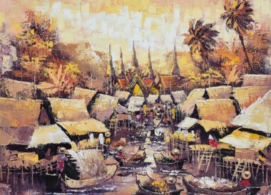 orijinal yağlı boya üzerine yağlıboya - Yalı hayat 