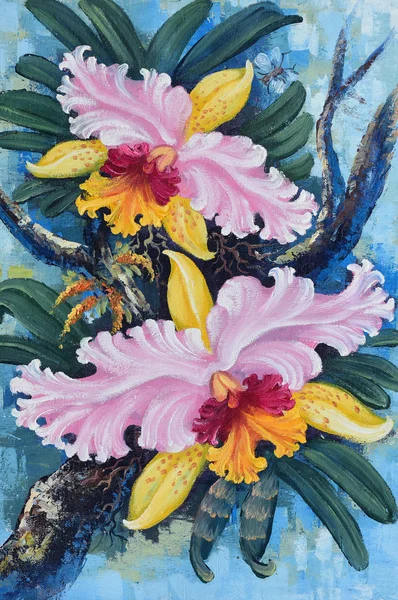 Pittura ad olio originale su tela - orchidee forestali — Foto Stock