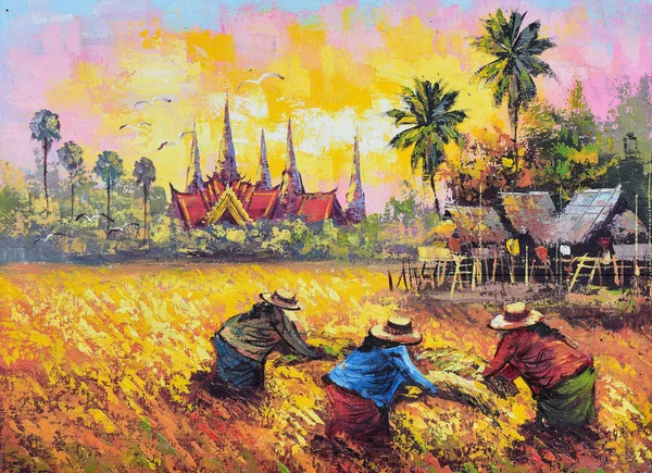 Original oil painting on canvas - farmer life — Stock Photo, Image