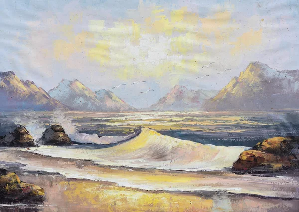 Peinture à l'huile originale sur toile - paysage de l'océan Images De Stock Libres De Droits