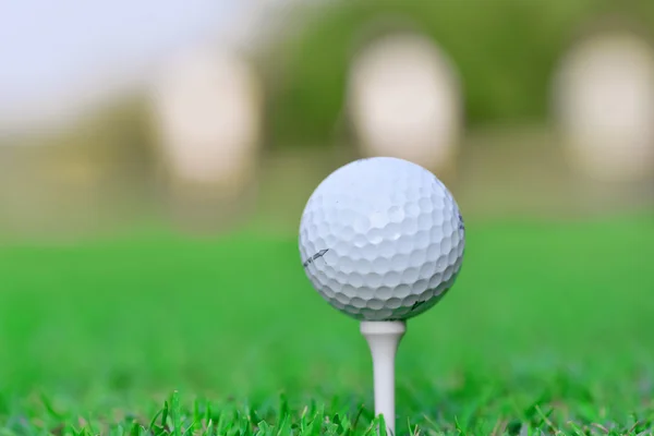 Fechar a bola de golfe no tee — Fotografia de Stock