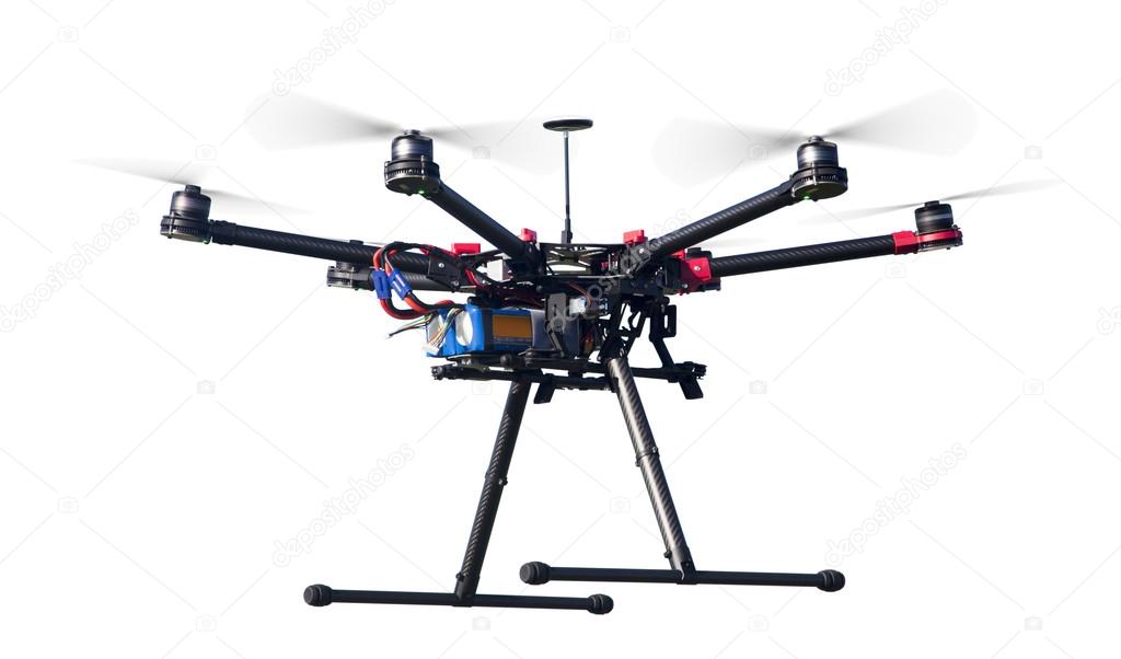 Flying drone isolated on white