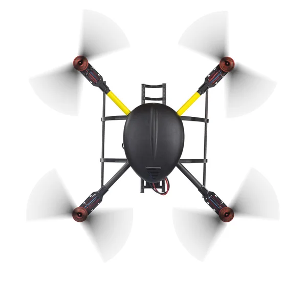Top view of a flying quad on white. — Stock Photo, Image