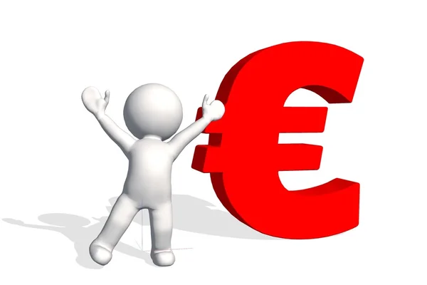 3D man med röd euro — Stockfoto