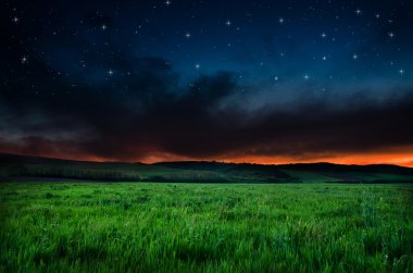 Güzel bir gece alan ve gökyüzü yıldızlarla