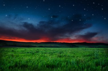 Güzel bir gece alan ve gökyüzü yıldızlarla