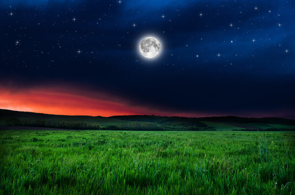 Beautiful night field background, Elements of this image furnished by NASA.