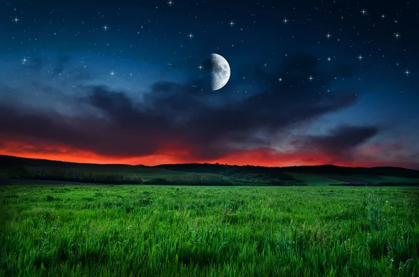 Nattehimmel og feltbakgrunn – stockfoto