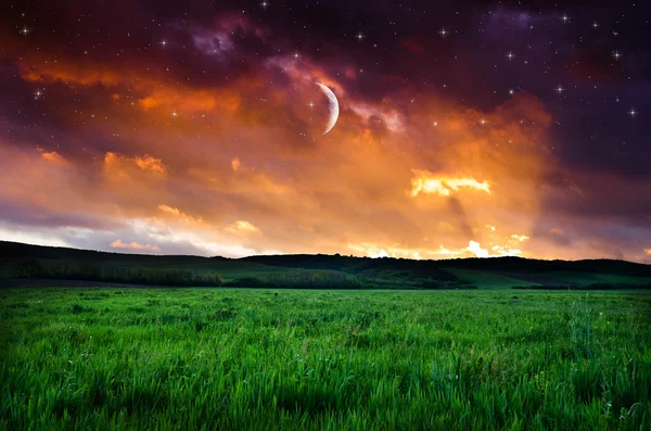 Cielo nocturno y fondo de campo — Foto de Stock