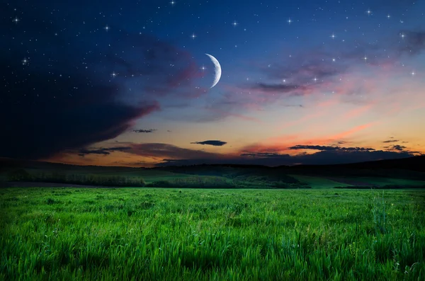 Cielo nocturno y fondo de campo —  Fotos de Stock