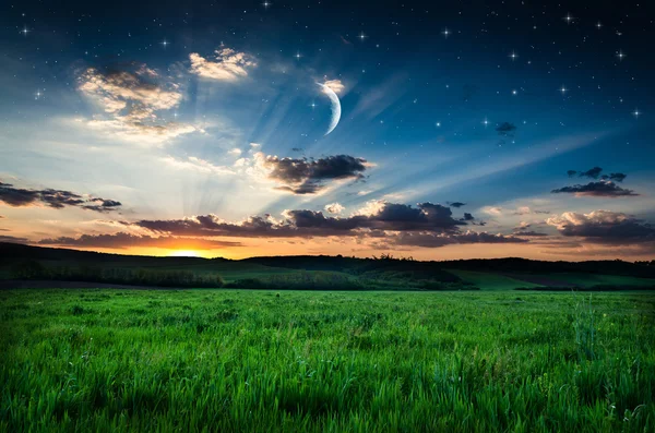 Cielo nocturno y fondo de campo — Foto de Stock