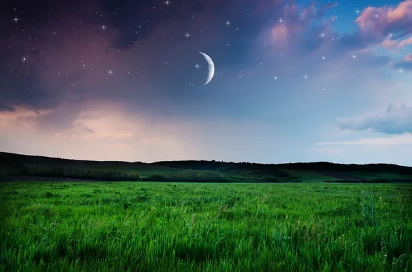 Céu noturno e fundo de campo — Fotografia de Stock