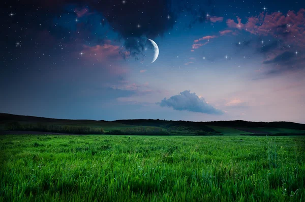 Nachthimmel und Feldhintergrund — Stockfoto