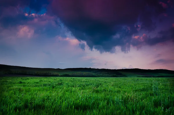 Field and dramatic sky view — Stock Photo, Image