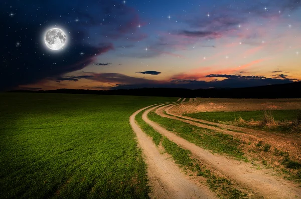 시골도 및 밤에 별 하늘 — 스톡 사진
