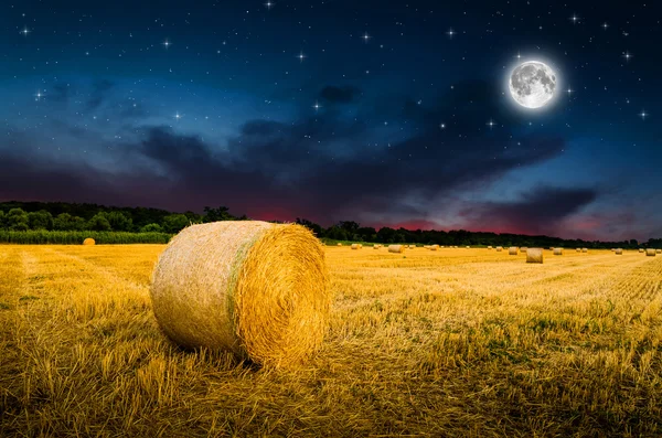 Hay bales in the night — Stock Photo, Image