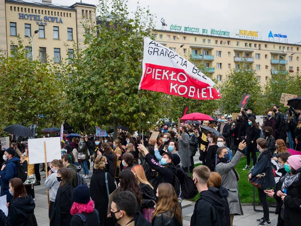 Wroclaw Polônia Outubro 2020 Protesto Mulheres Cidade Polonesa Wroclaw Porque — Fotografia de Stock