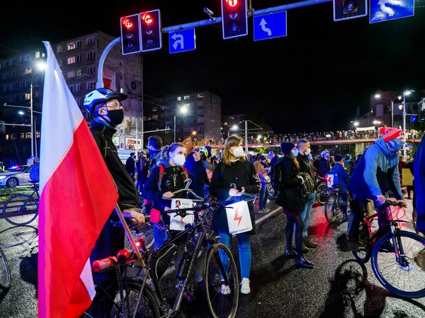 Wroclaw Polônia Novembro 2020 Protestos Das Mulheres Polônia Ativistas Bicicletas — Fotografia de Stock